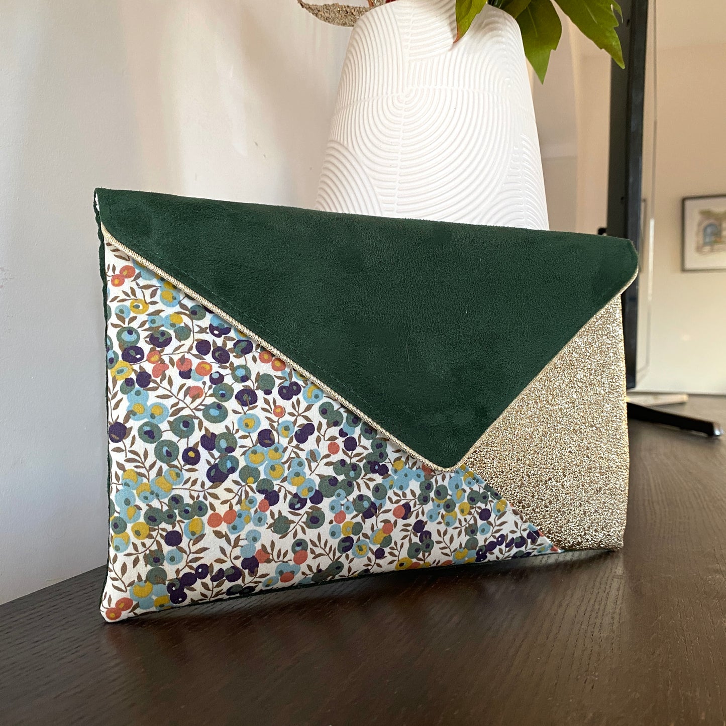 Pochette vert sapin et Liberty Wiltshire