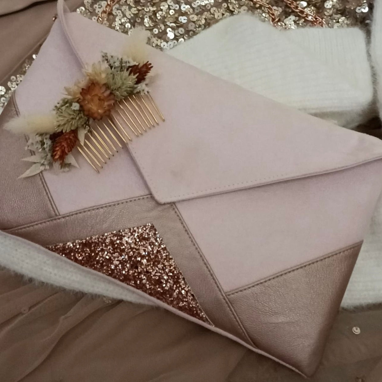 Sac mariage rose et rose gold - fil des toiles