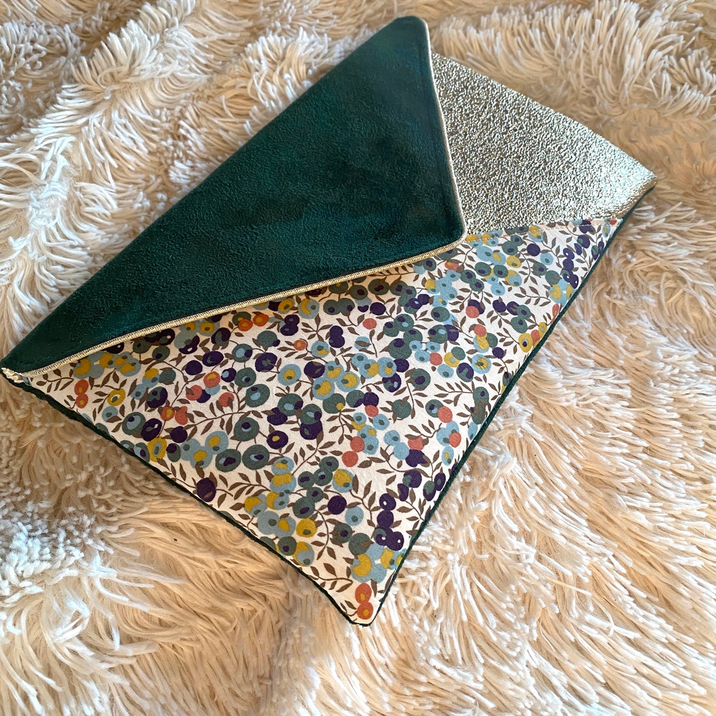 Pochette vert sapin et Liberty Wiltshire