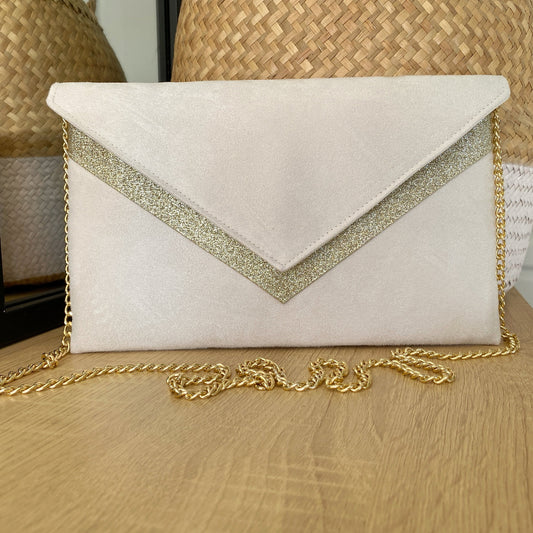Pochette mariage écru et dorée