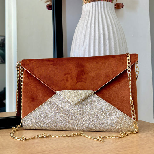 pochette de soirée marron fauve en velours