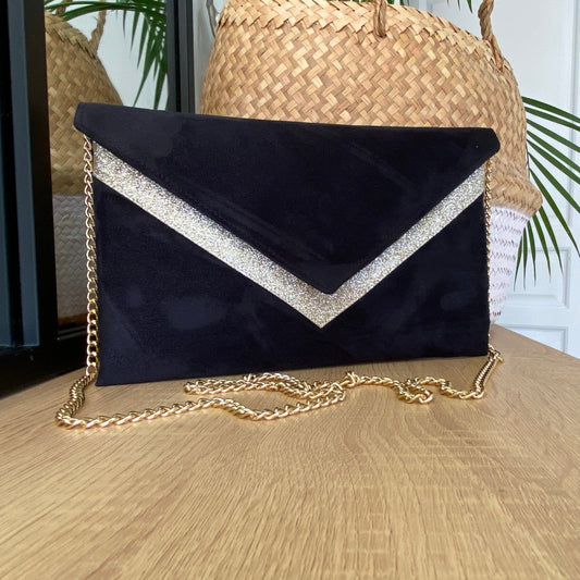 Pochette de soirée noire et dorée - fil des toiles