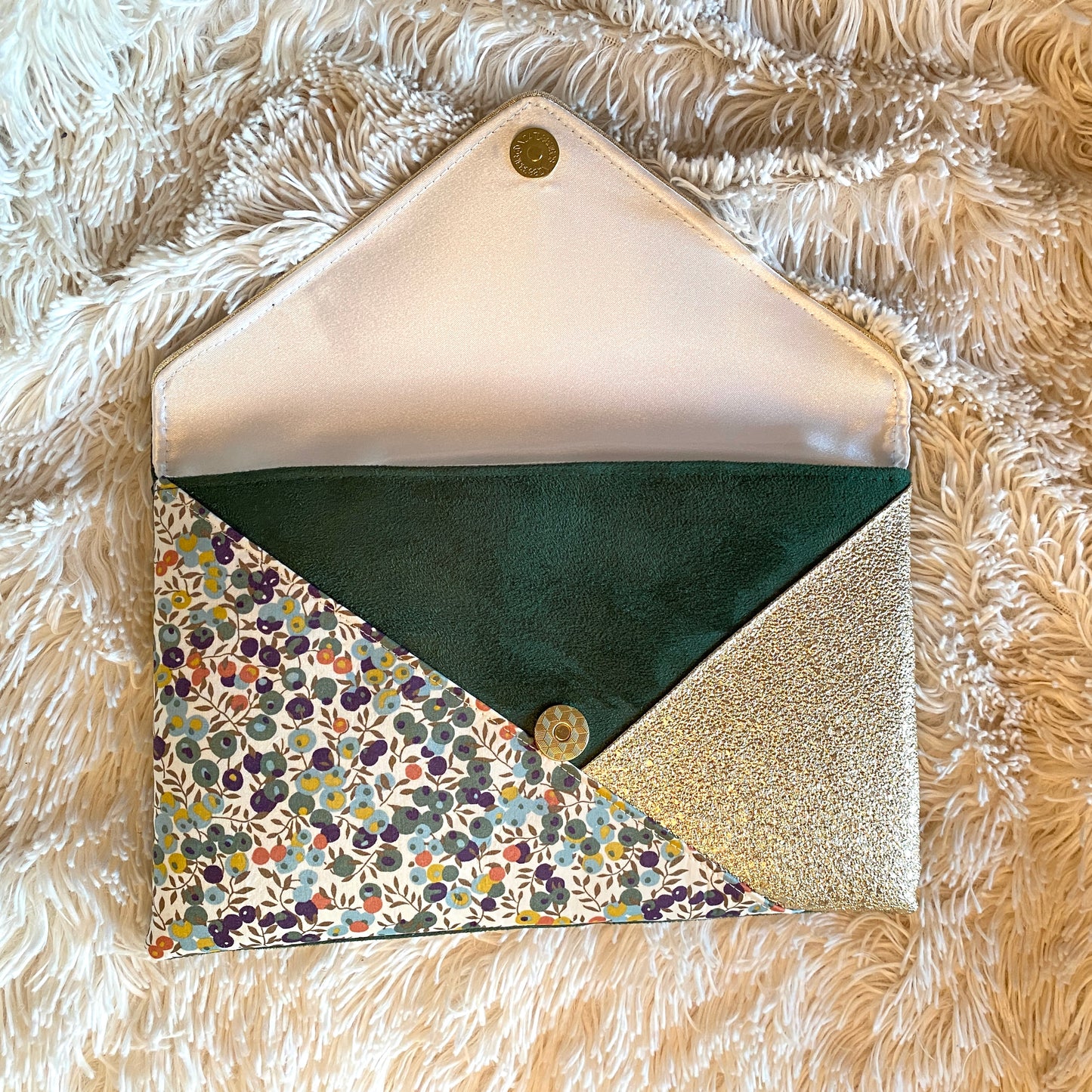 Pochette vert sapin et Liberty Wiltshire