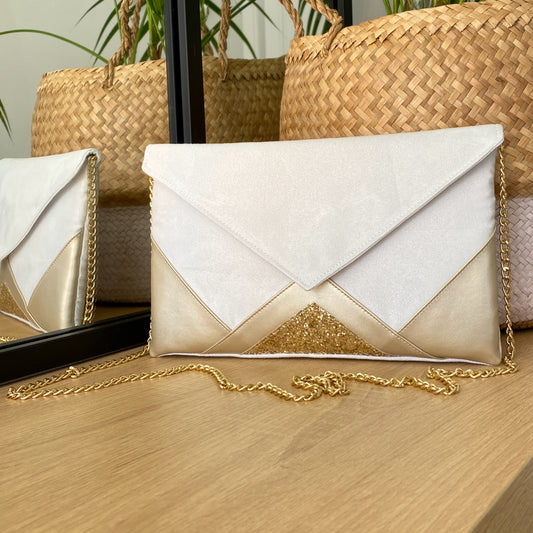 Pochette mariage blanche et dorée - Fil des toiles