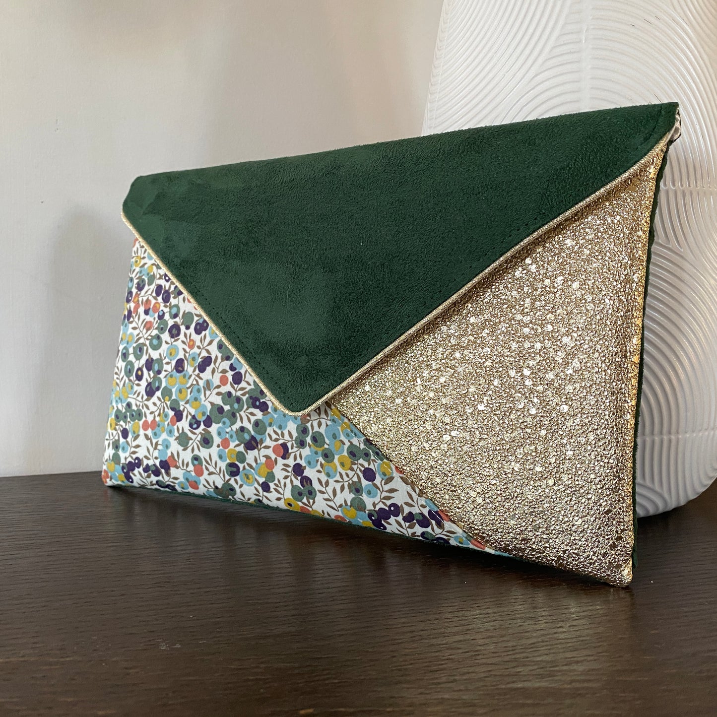 Pochette vert sapin et Liberty Wiltshire