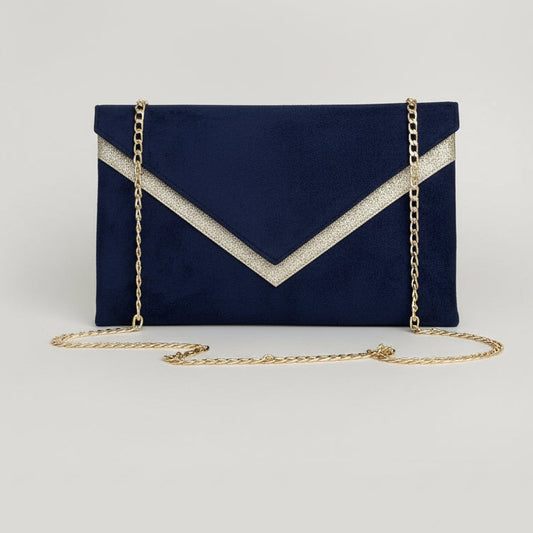 Sac pochette bleu marine et paillettes dorées