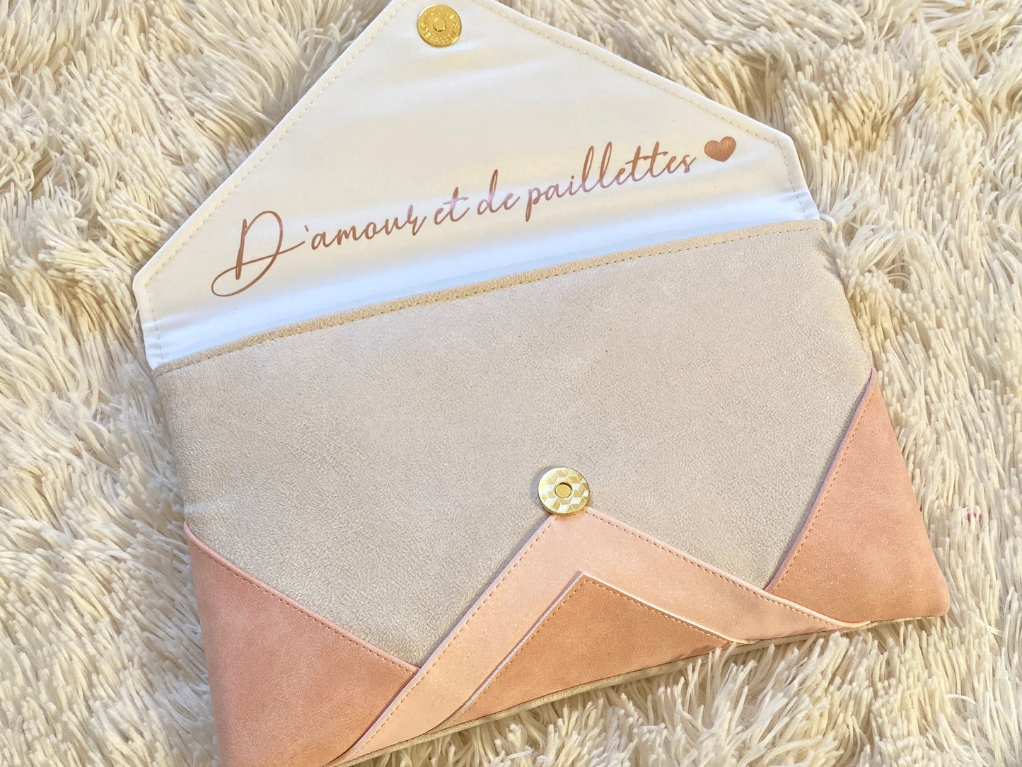 Pochette mariage ivoire et rose fabriquée en France - Fil des toiles