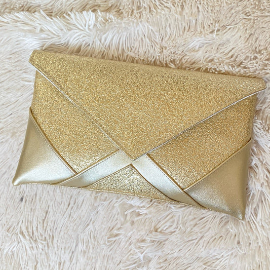 Pochette mariage dorée  - fil des toiles