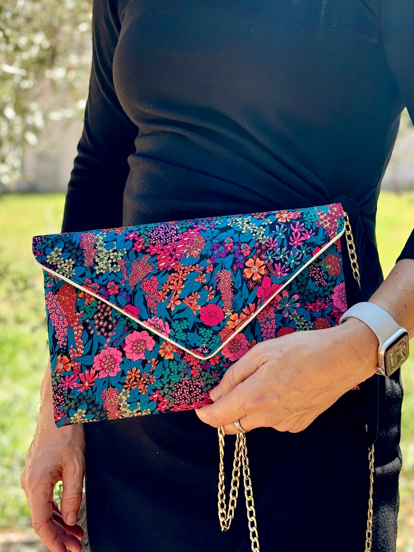 sac mariage en liberty of London Ciara bleu et rose