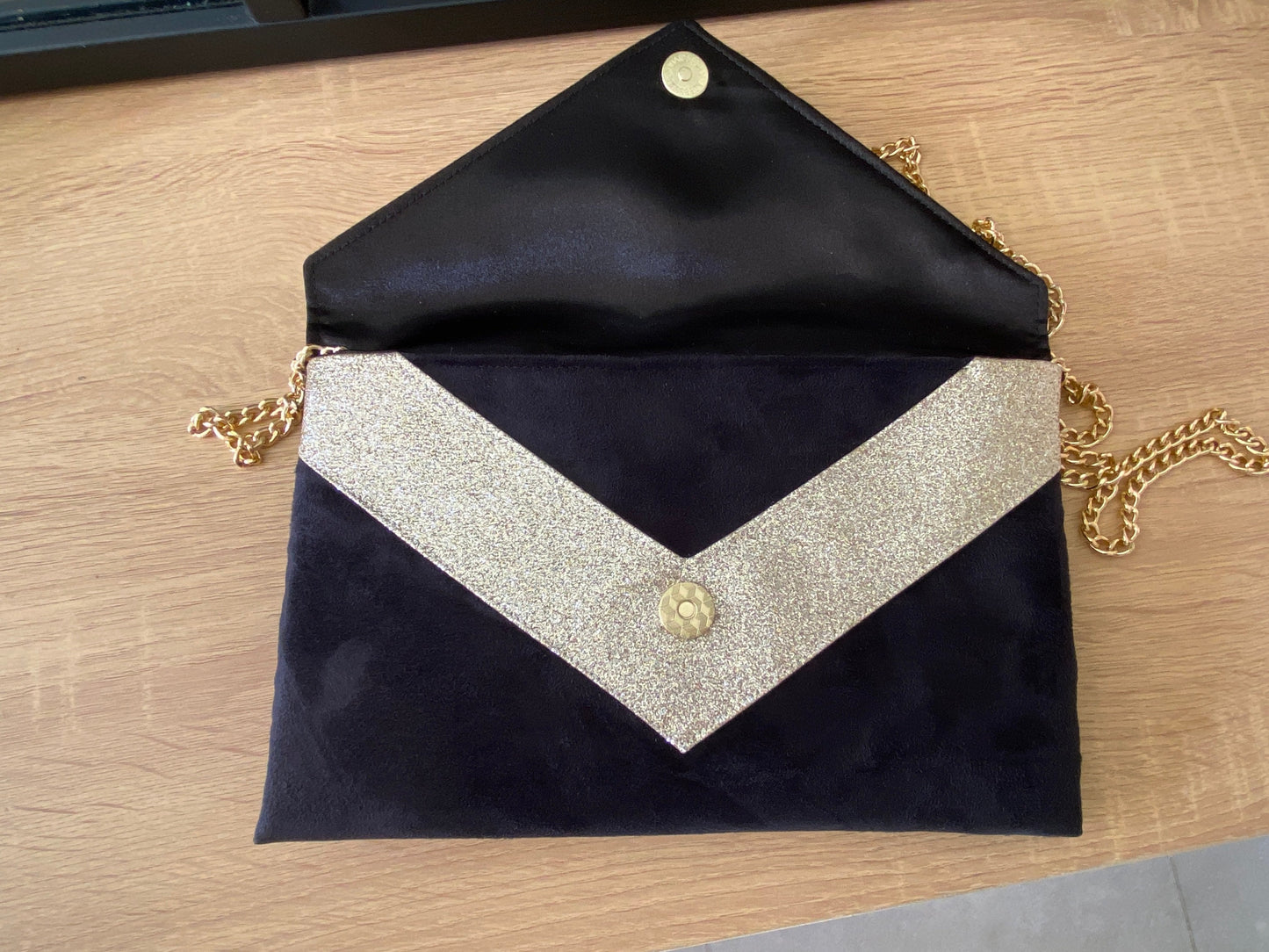 sac à main mariage noire et doré