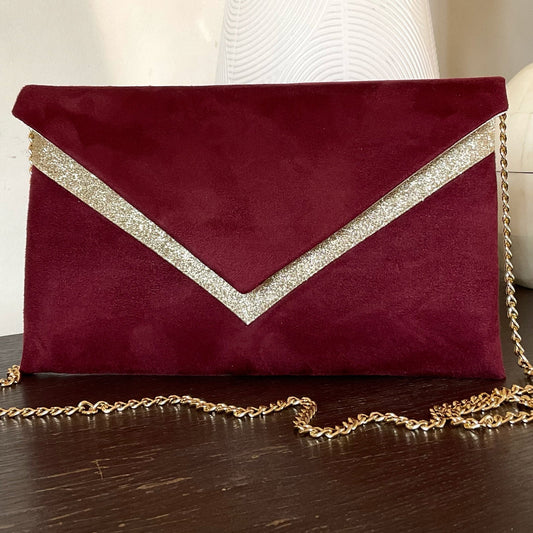 Pochette mariage bordeaux et dorée - fil des toiles