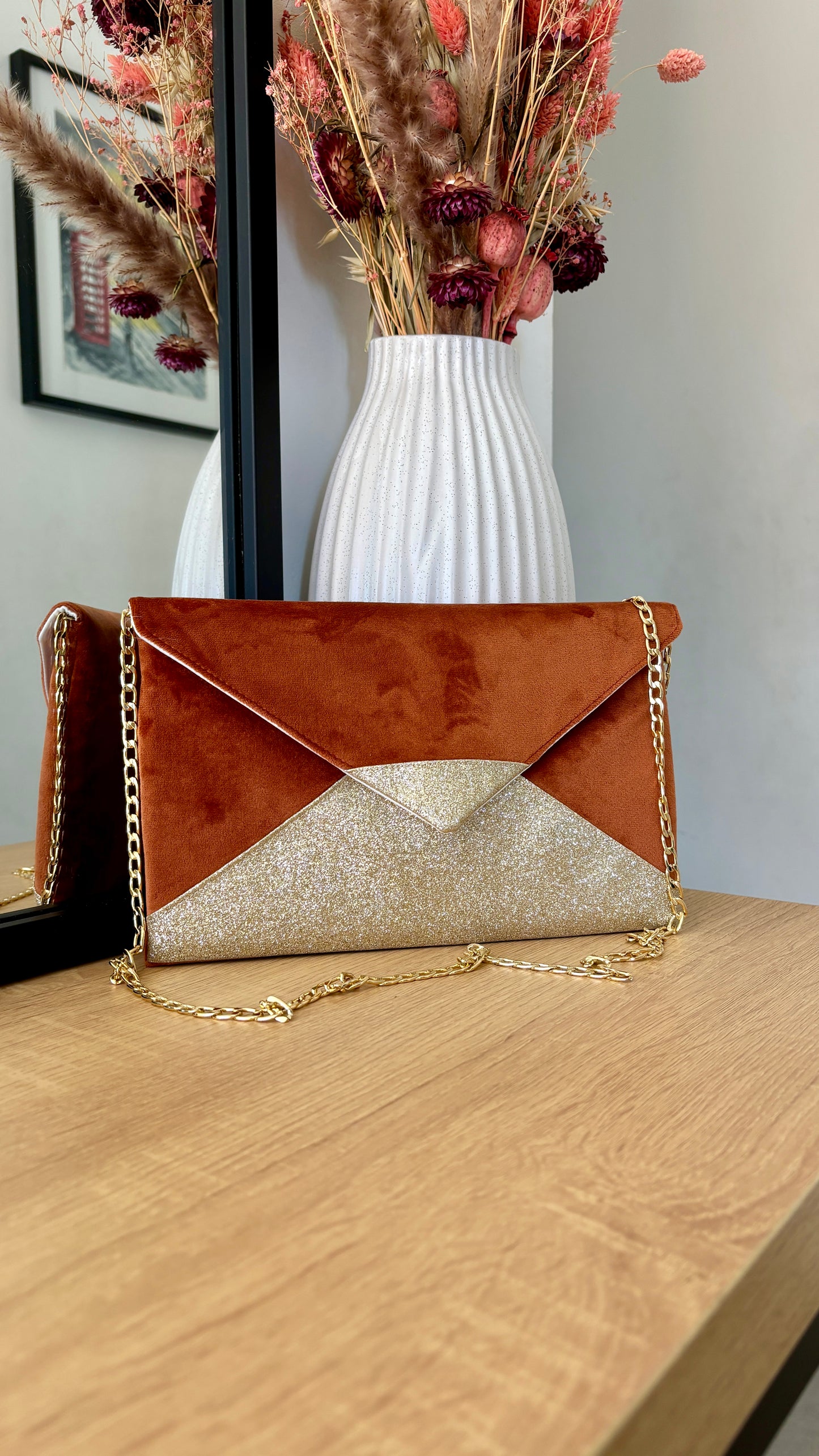 sac de soirée marron et doré