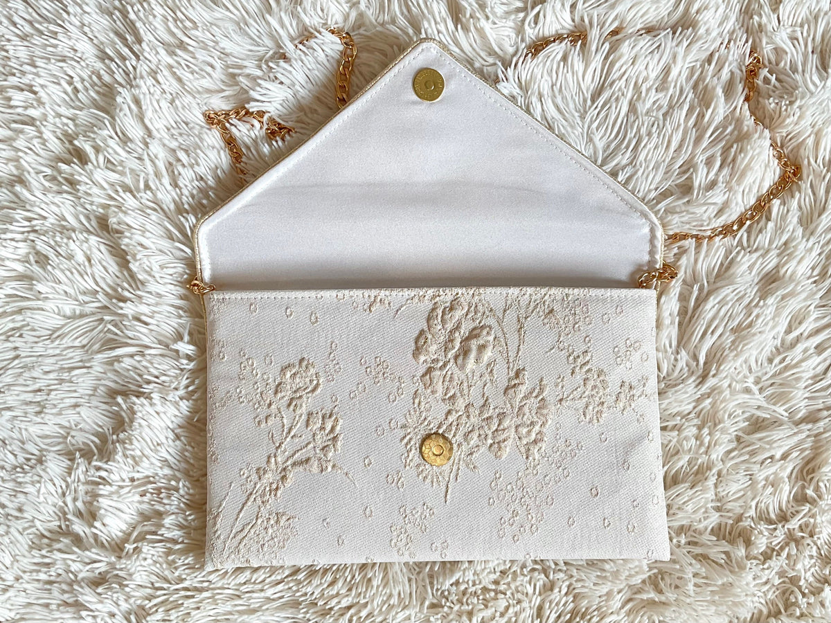 sac de mariée ivoire et dorée en tissu brocard - Fil des toiles