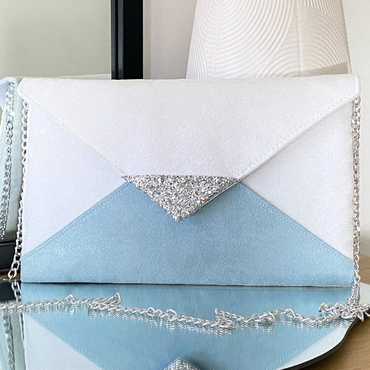 pochette mariage bleu clair et blanche -fil des toiles