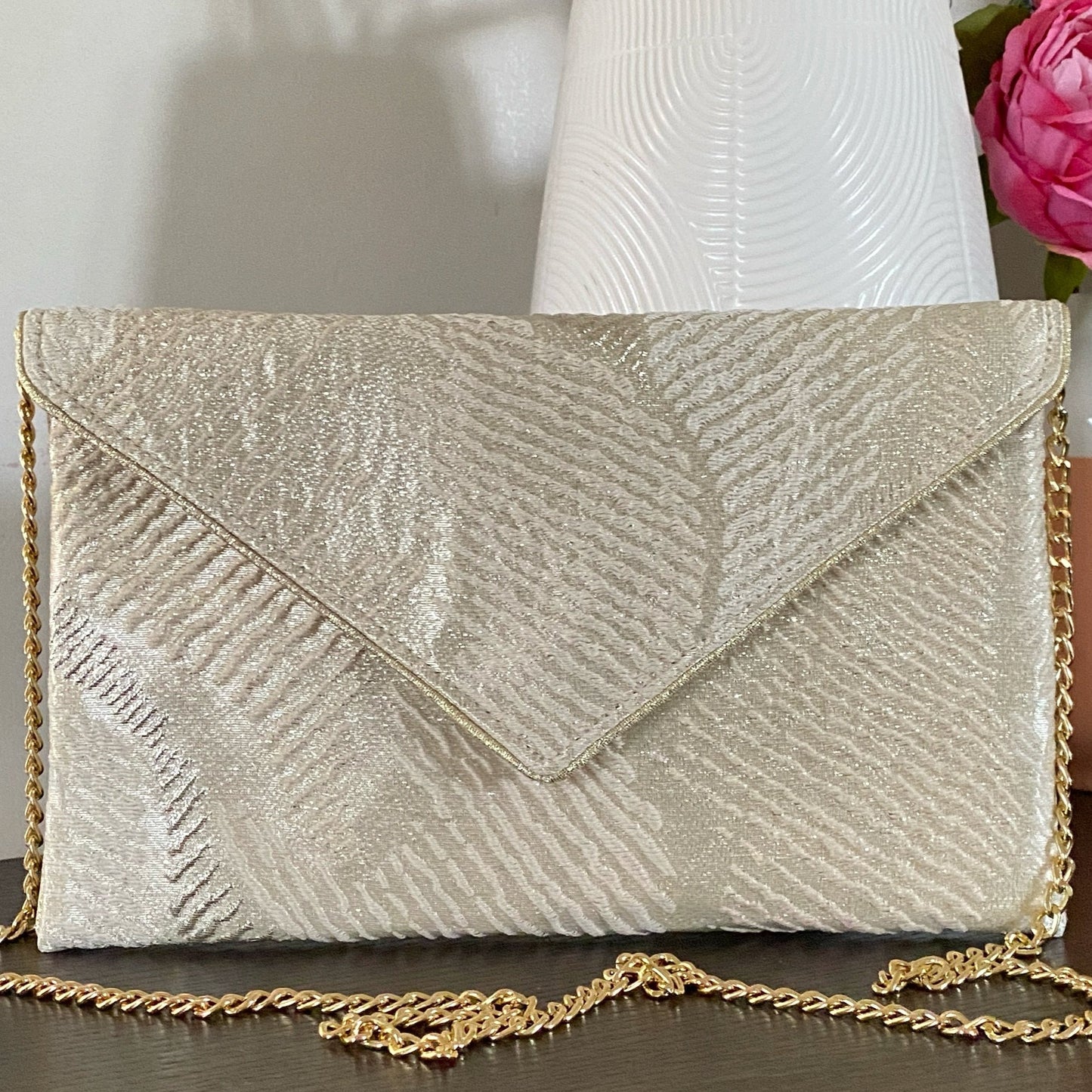 pochette cérémonie brocart brillant beige - fil des toiles