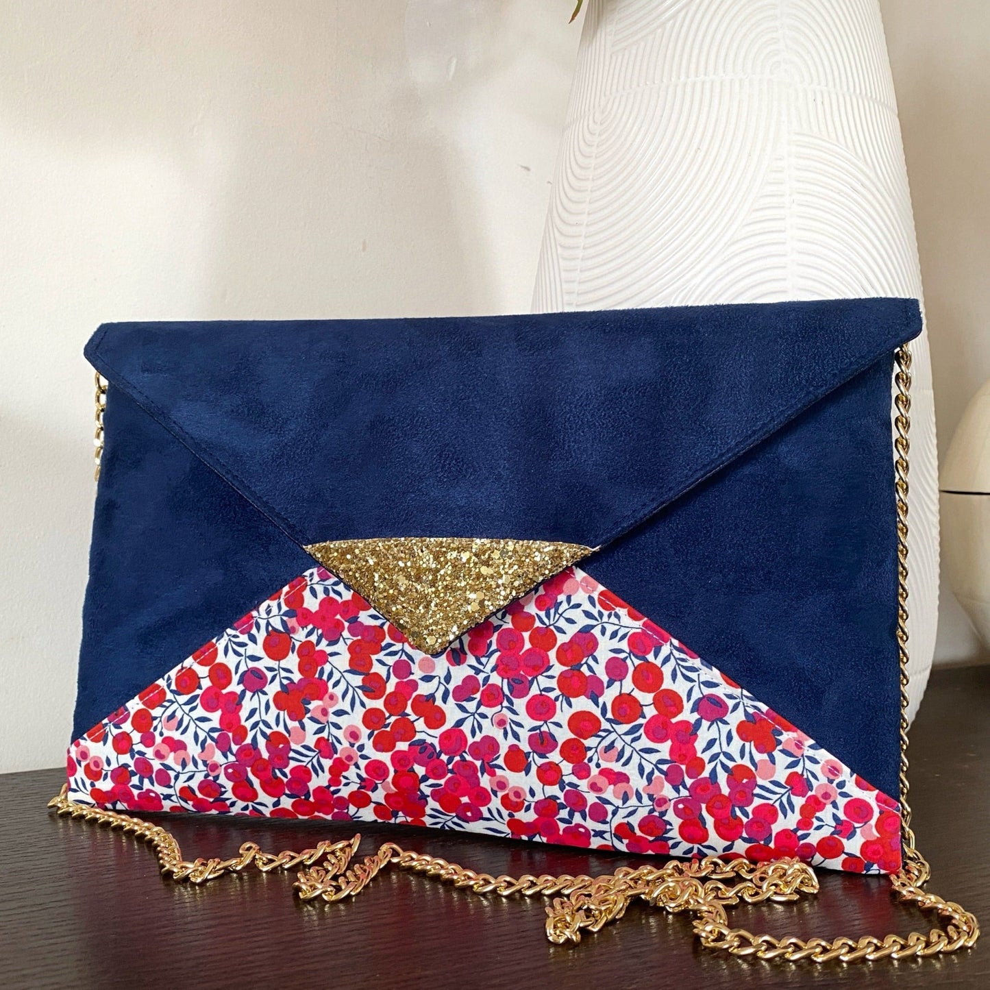 Pochette mariage en liberty of London Wiltshire rouge - fil des toiles