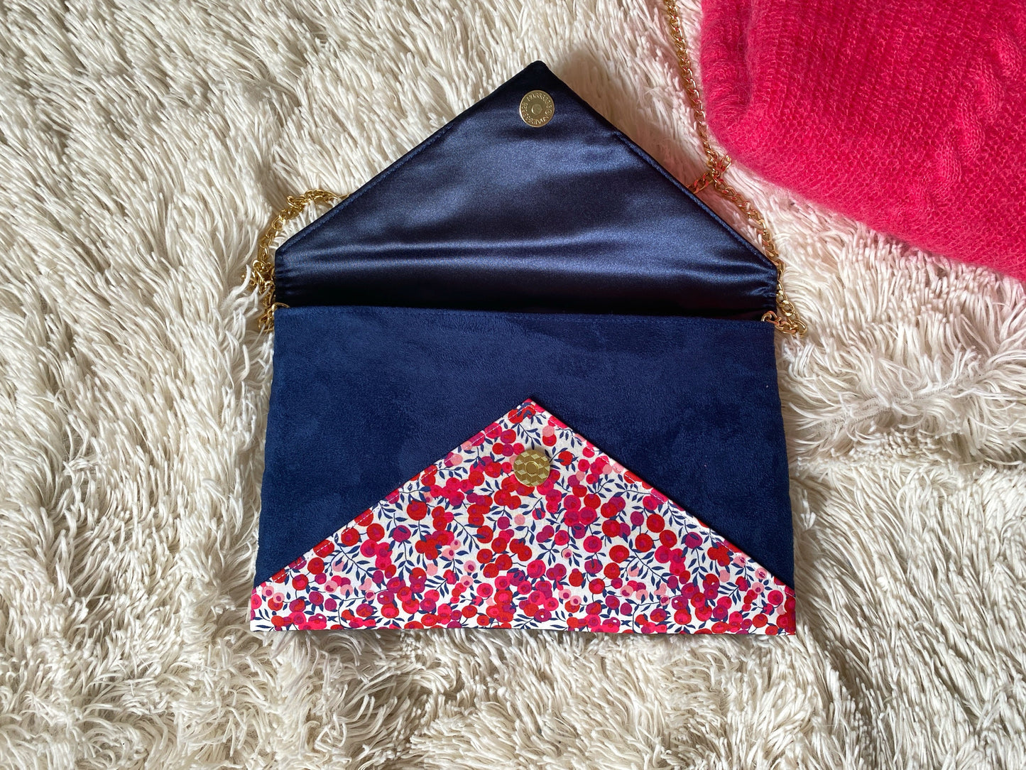 Pochette à rabat bleu marine et liberty Wiltshire - fil des toiles
