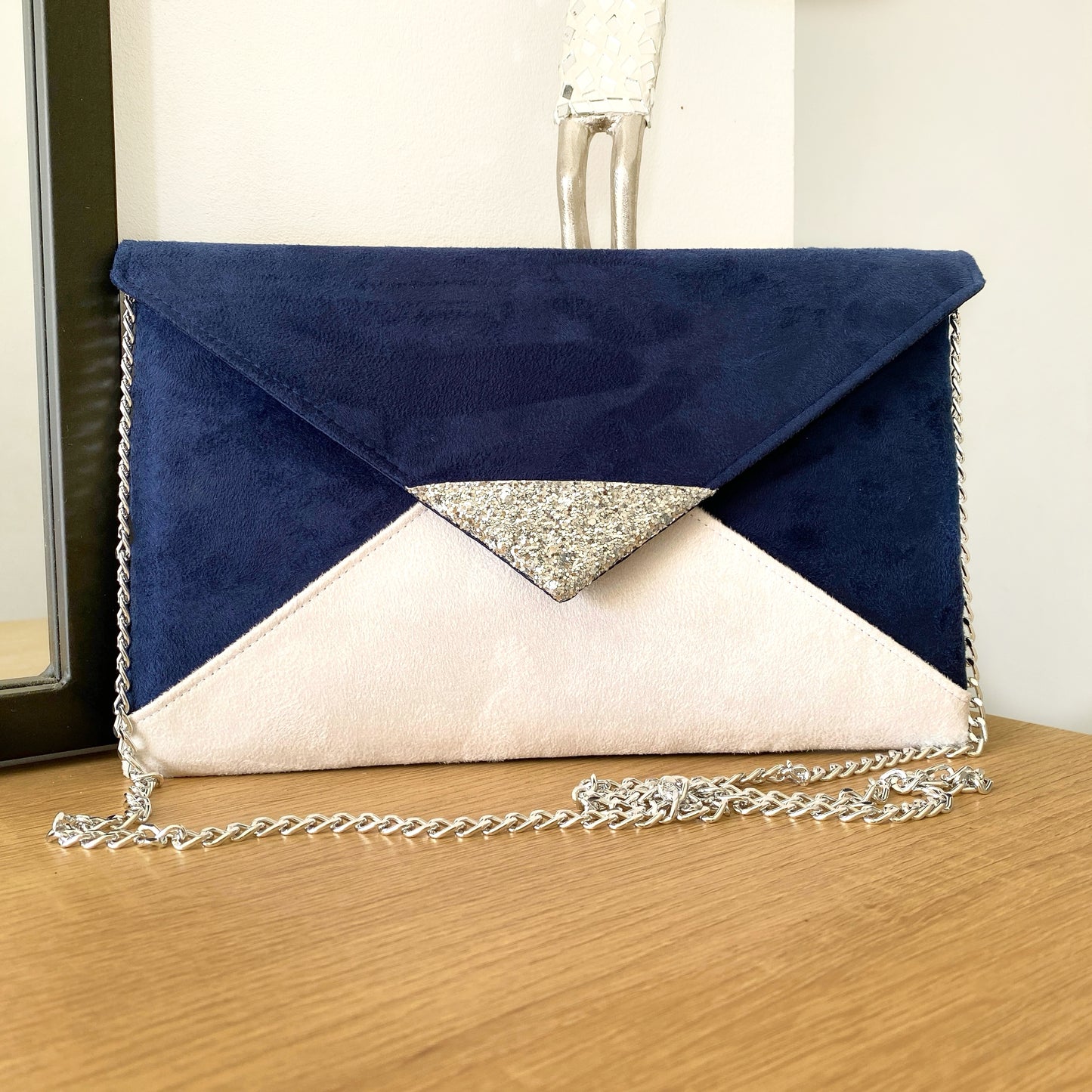 sac pochette mariage bleu marine - fil des toiles