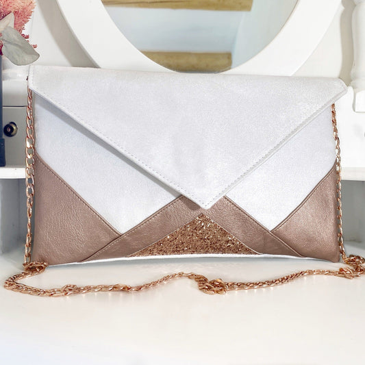 Pochette blanche et rose gold cérémonie - fil des toiles