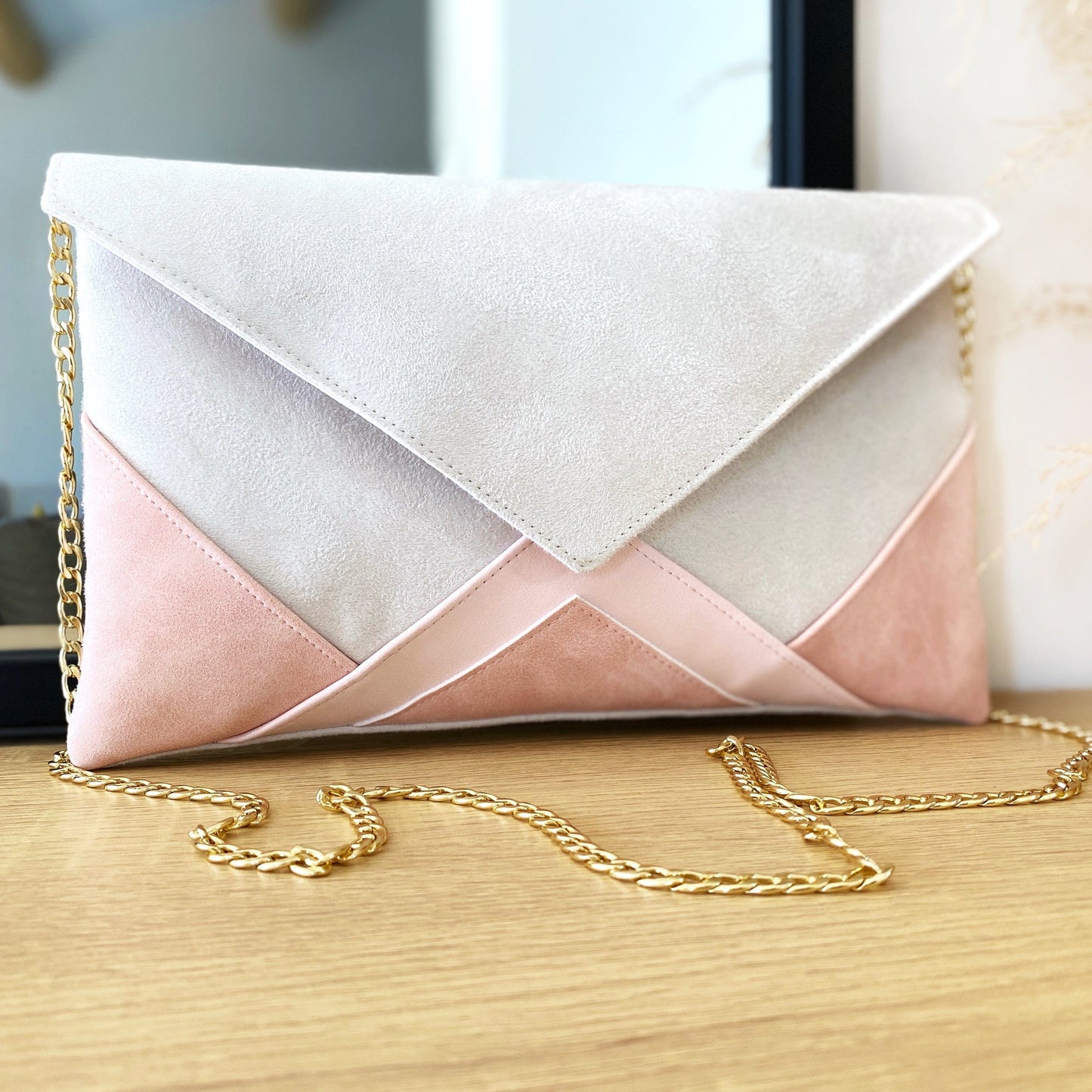 Fil des toiles Pochette Pochette mariage écru et rose