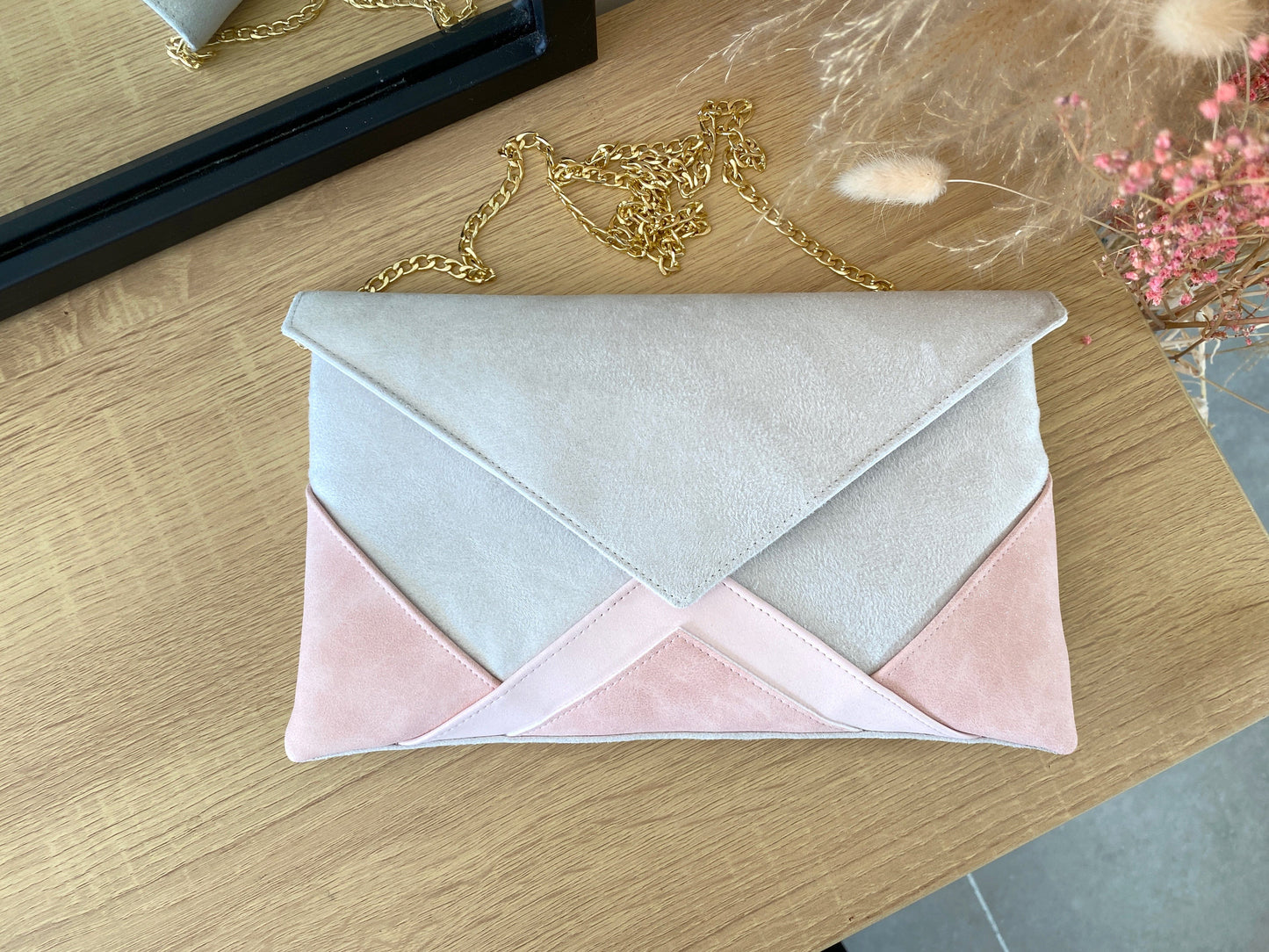 Fil des toiles Pochette Pochette mariage écru et rose