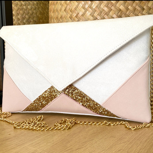 Fil des toiles Pochette Sac pochette blanche, rose et dorée