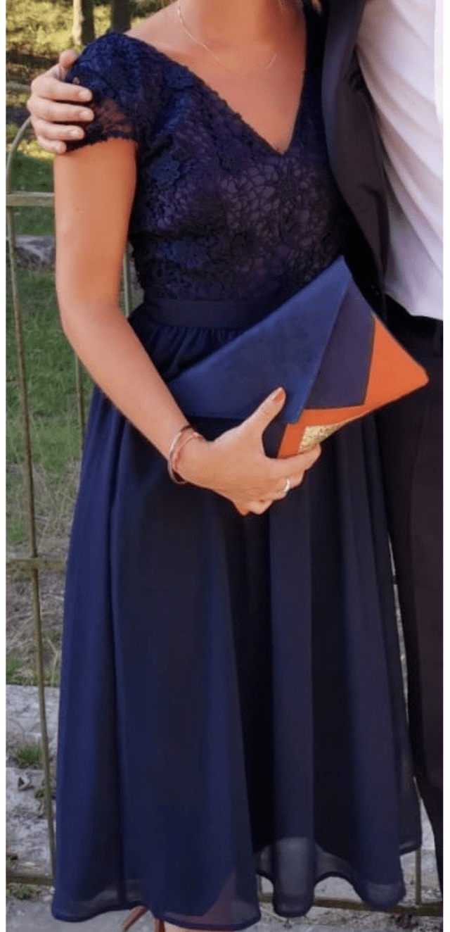 Fil des toiles Pochette Sac pochette de soirée mariage bleu marine, orange et paillettes dorées
