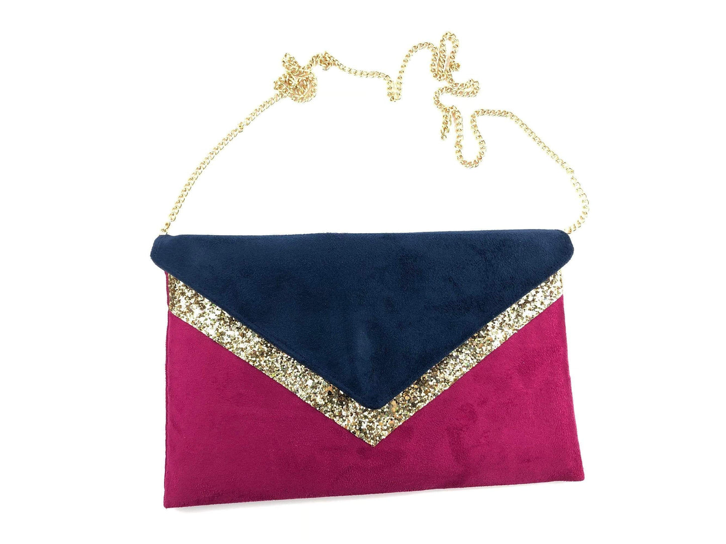 Fil des toiles Pochette Sac pochette mariage rose fuchsia bleu marine paillettes dorées