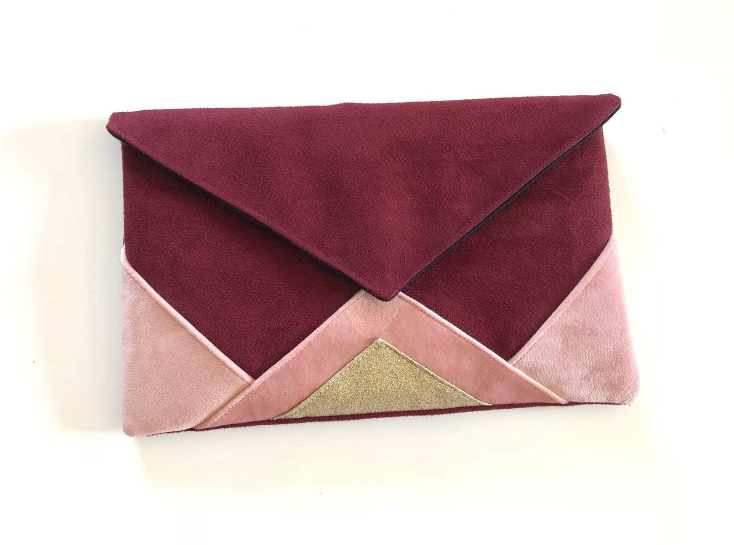 Fil des toiles Pochette Sac pochette pour femme bordeaux et rose clair et paillettes dorées