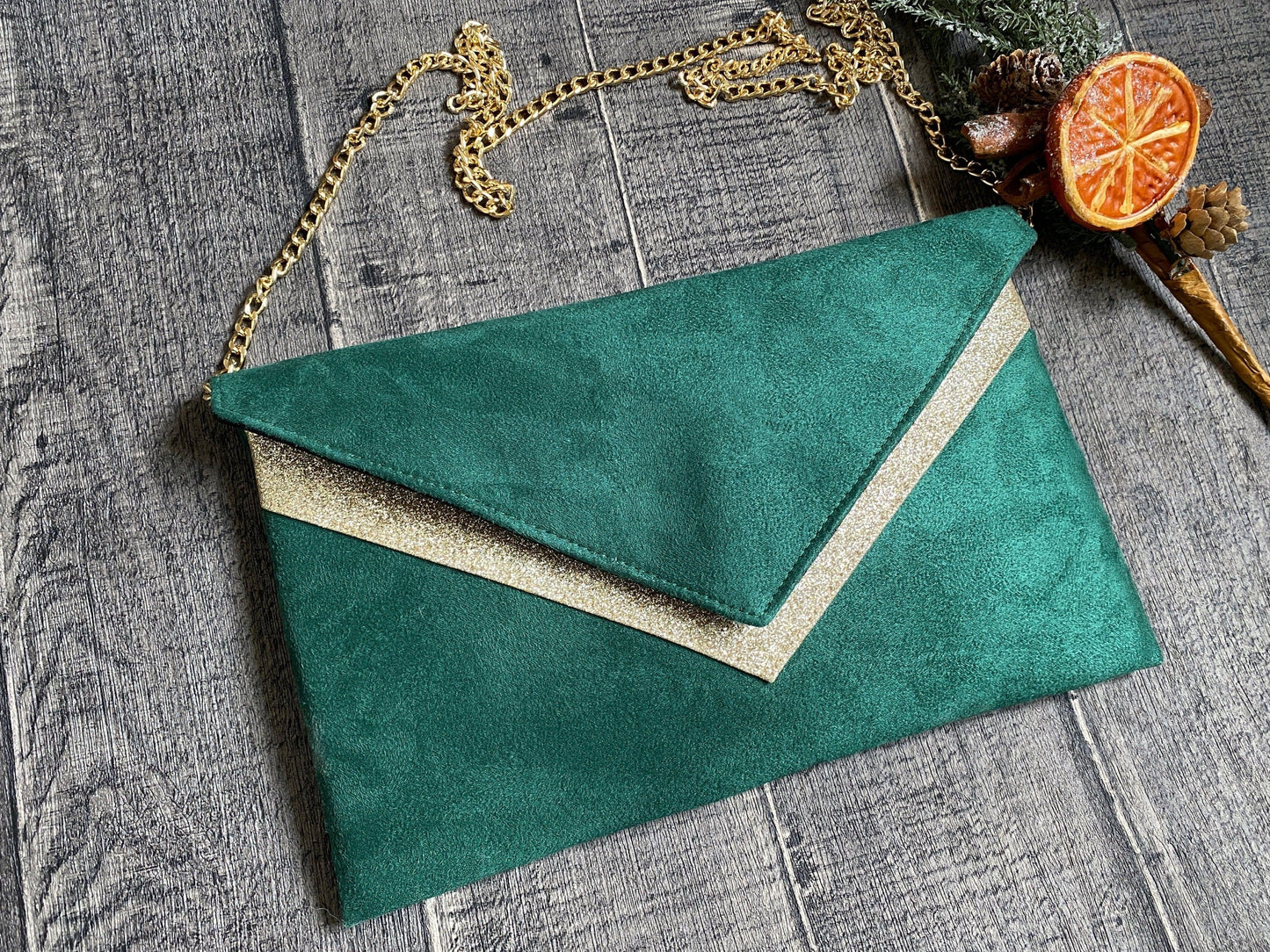 sac pochette mariage verte - fil des toiles