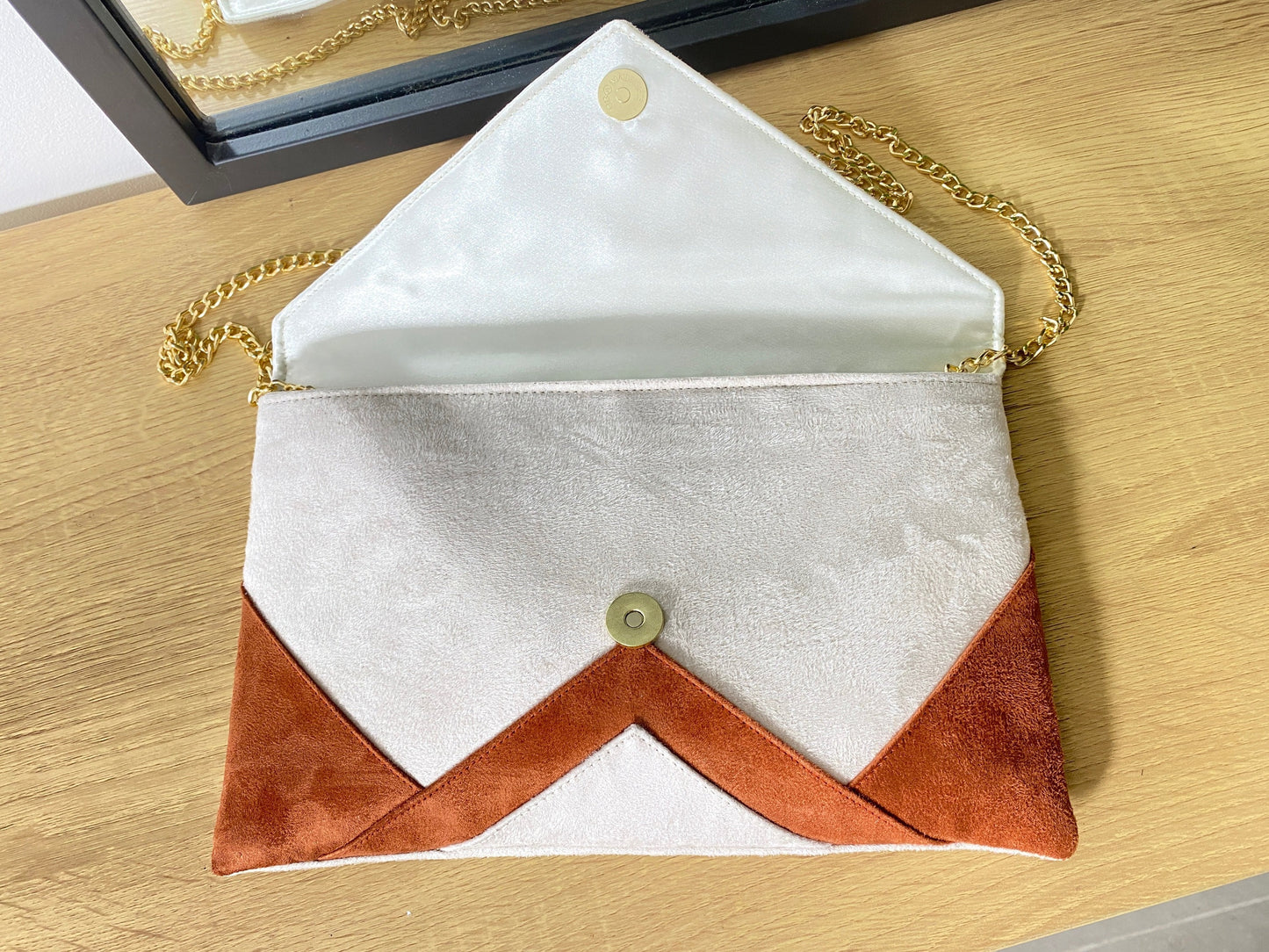 Pochette de soirée écru et rouille