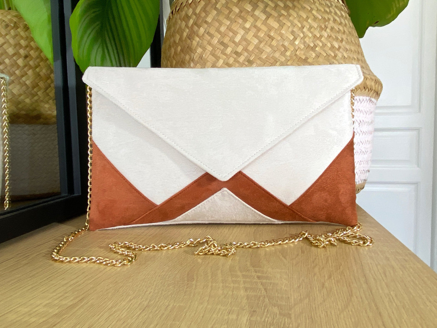 sac pochette mariage écru et rouille - Fil des toiles