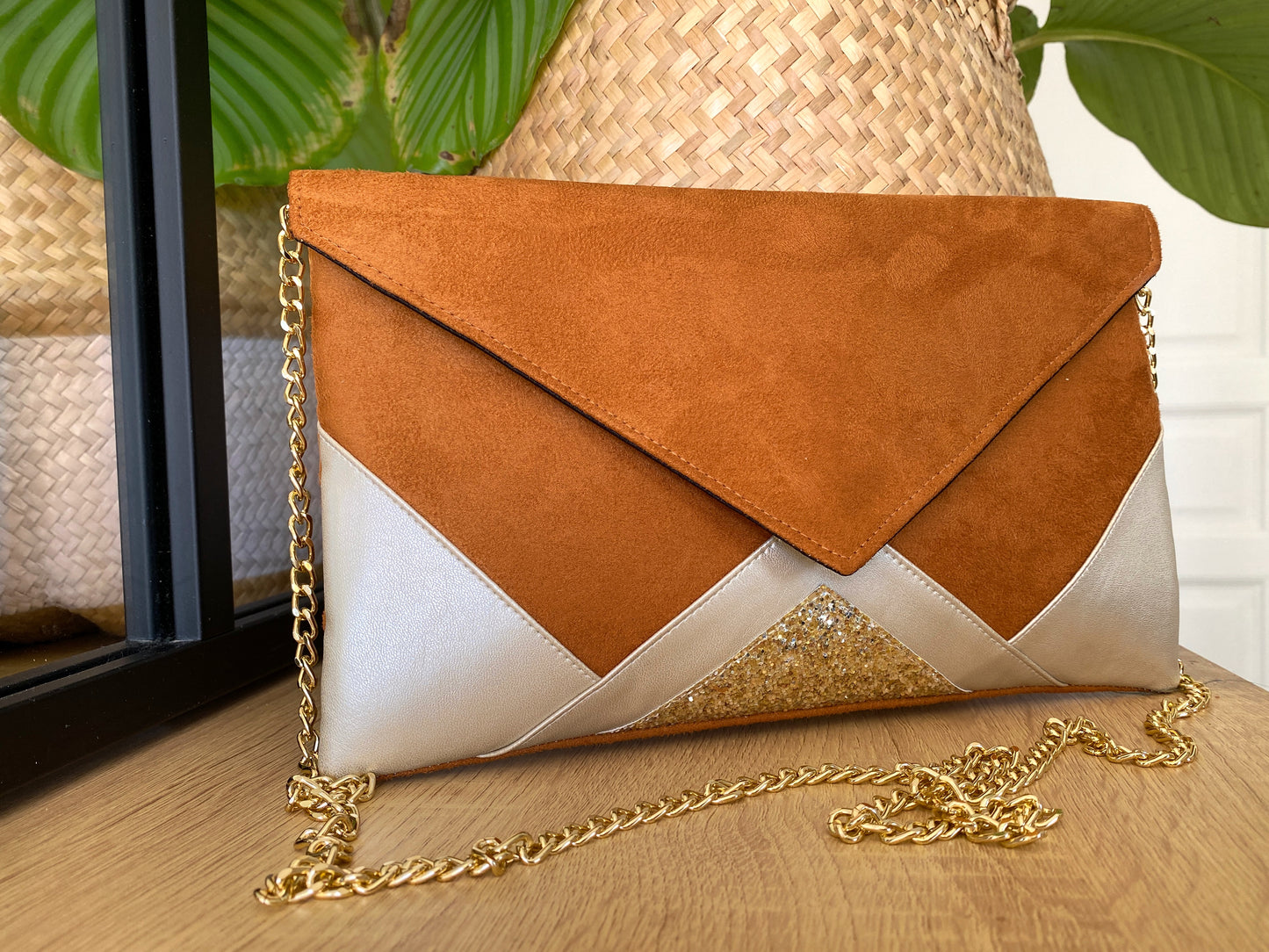 pochette cérémonie mariage camel et dorée - fil dest toiles