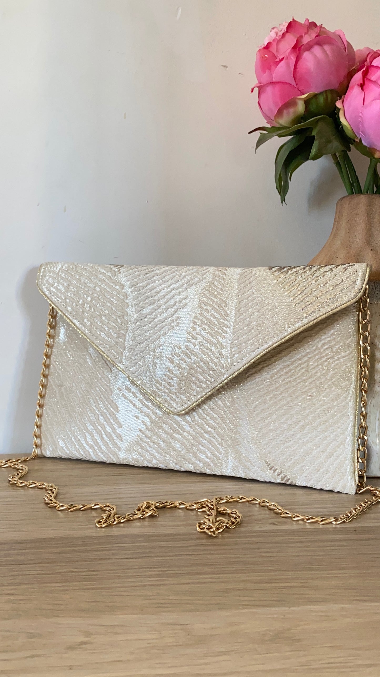 Sac mariée beige  et doré - Fil des toiles