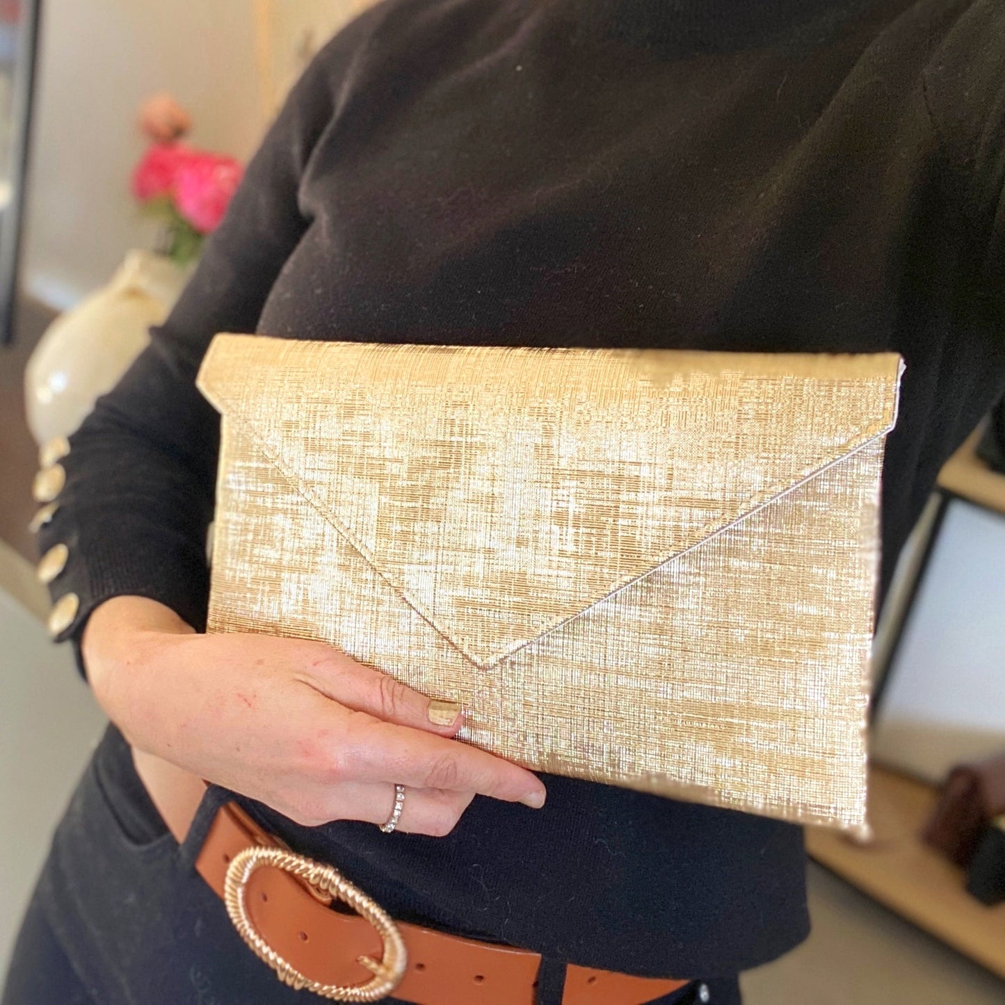 Pochette mariage dorée en similicuir 