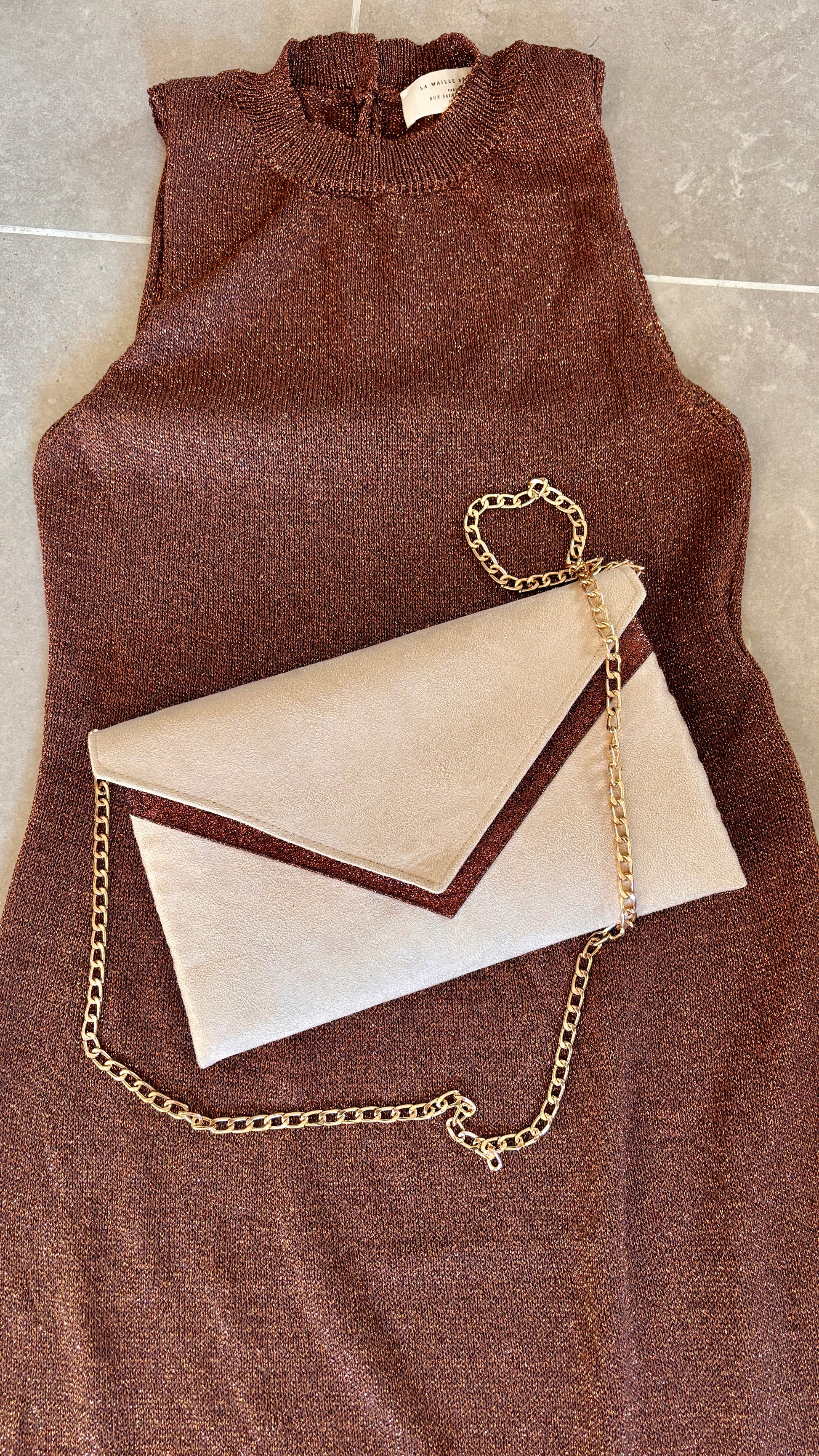 pochette enveloppe beige et marron