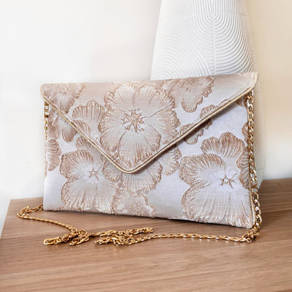 Pochette mariage crème et dorée - fil des toiles