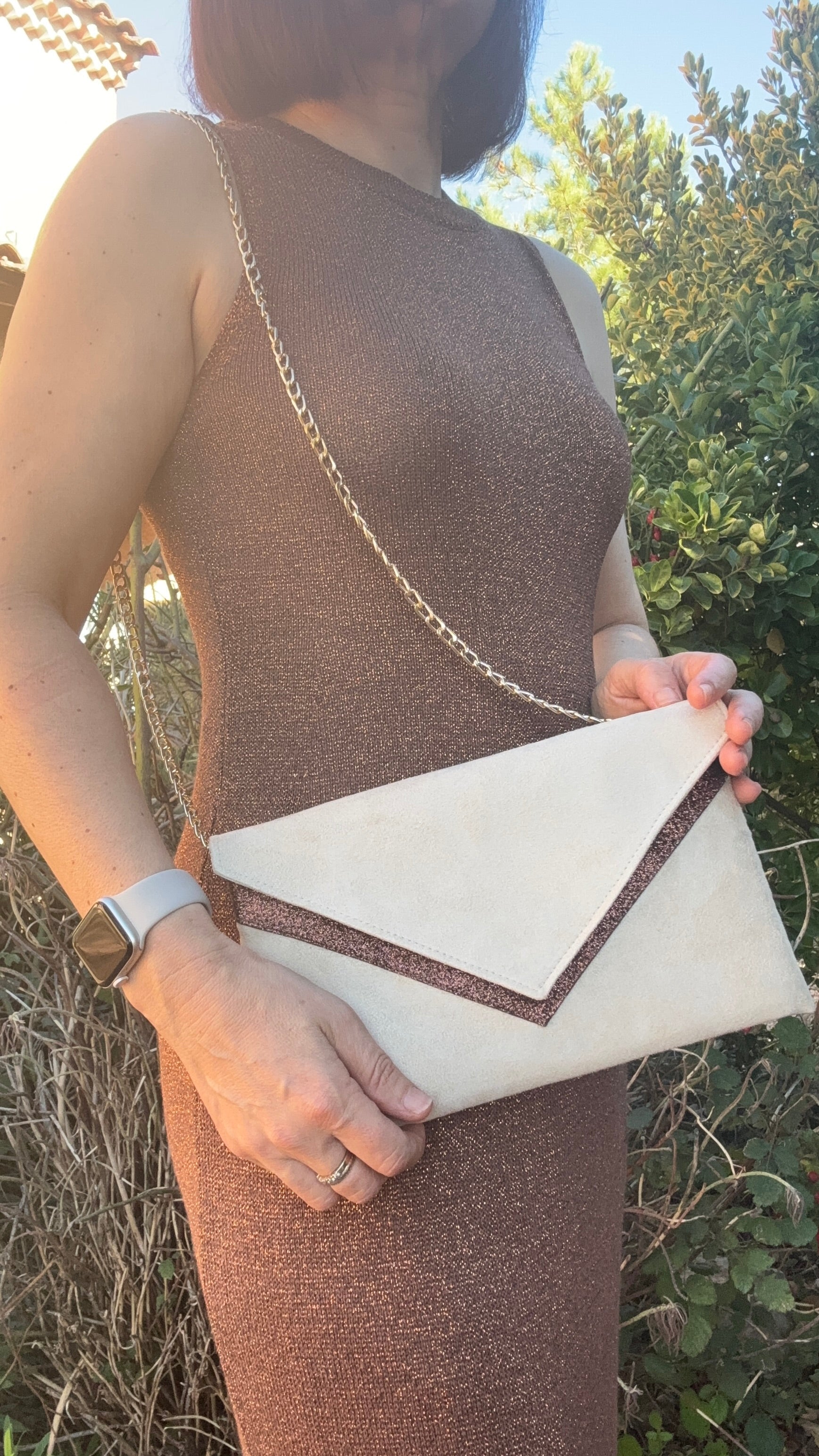 pochette mariage beige et marron