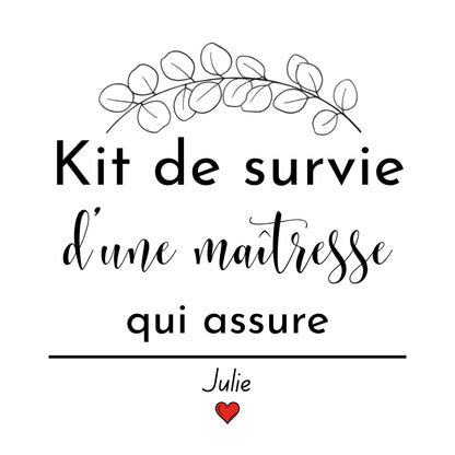 Aperçu design personnalisation trousse maîtresse, prénom sur fond beige