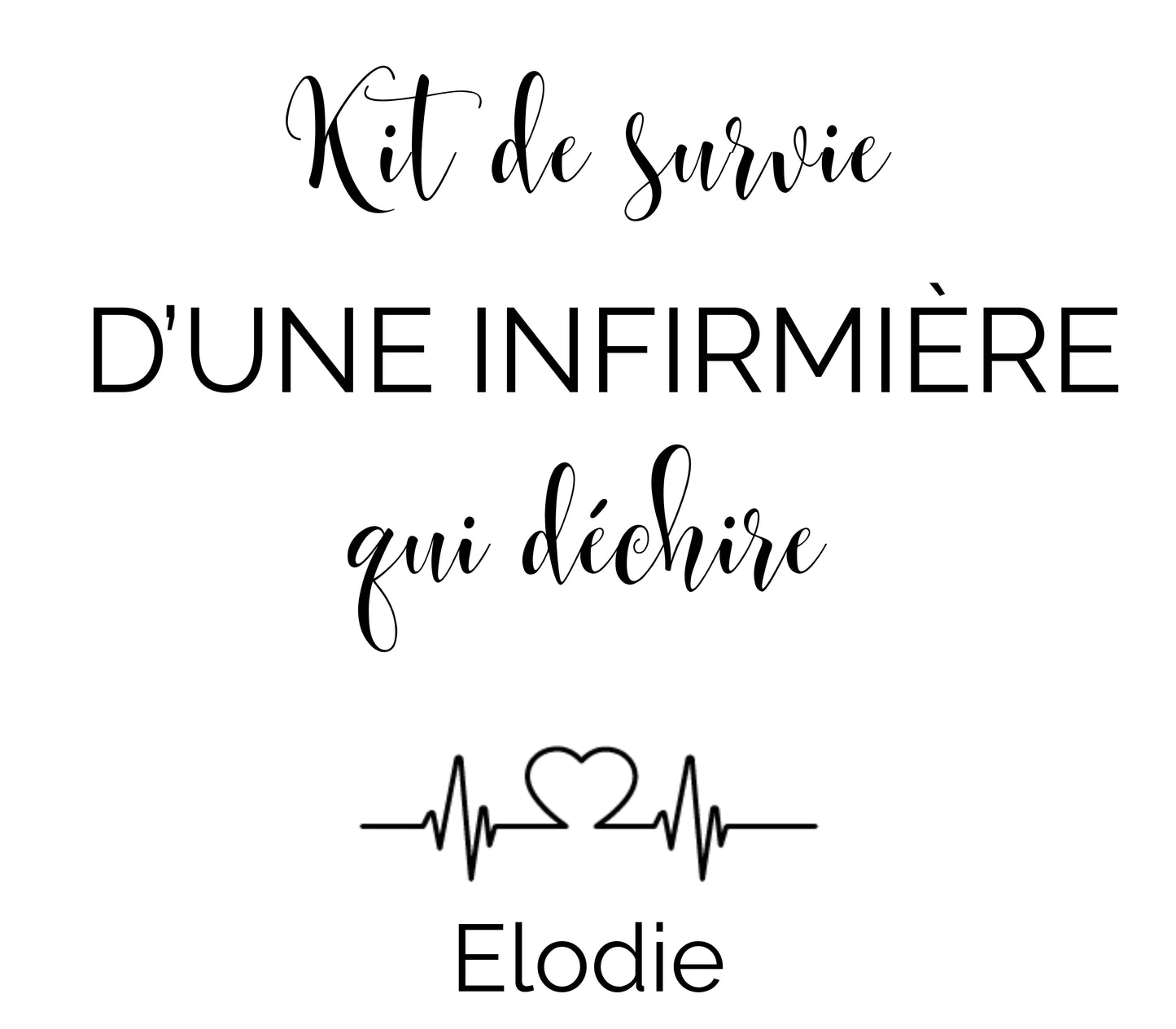 Trousse infirmière personnalisée motif cœur ECG — kit de survie prénom qui déchire
