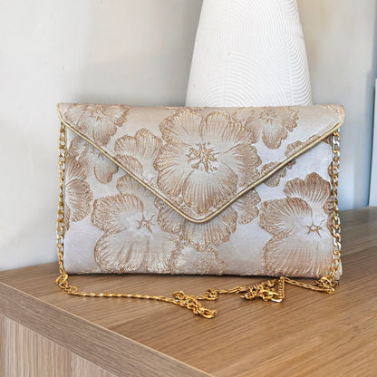 Pochette mariage crème et dorée - fil des toiles