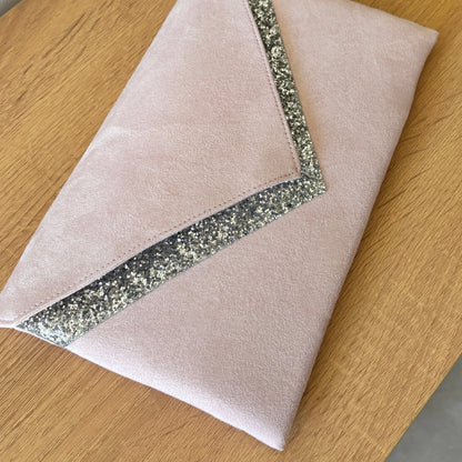 Sac pochette mariage rose poudré et argentée