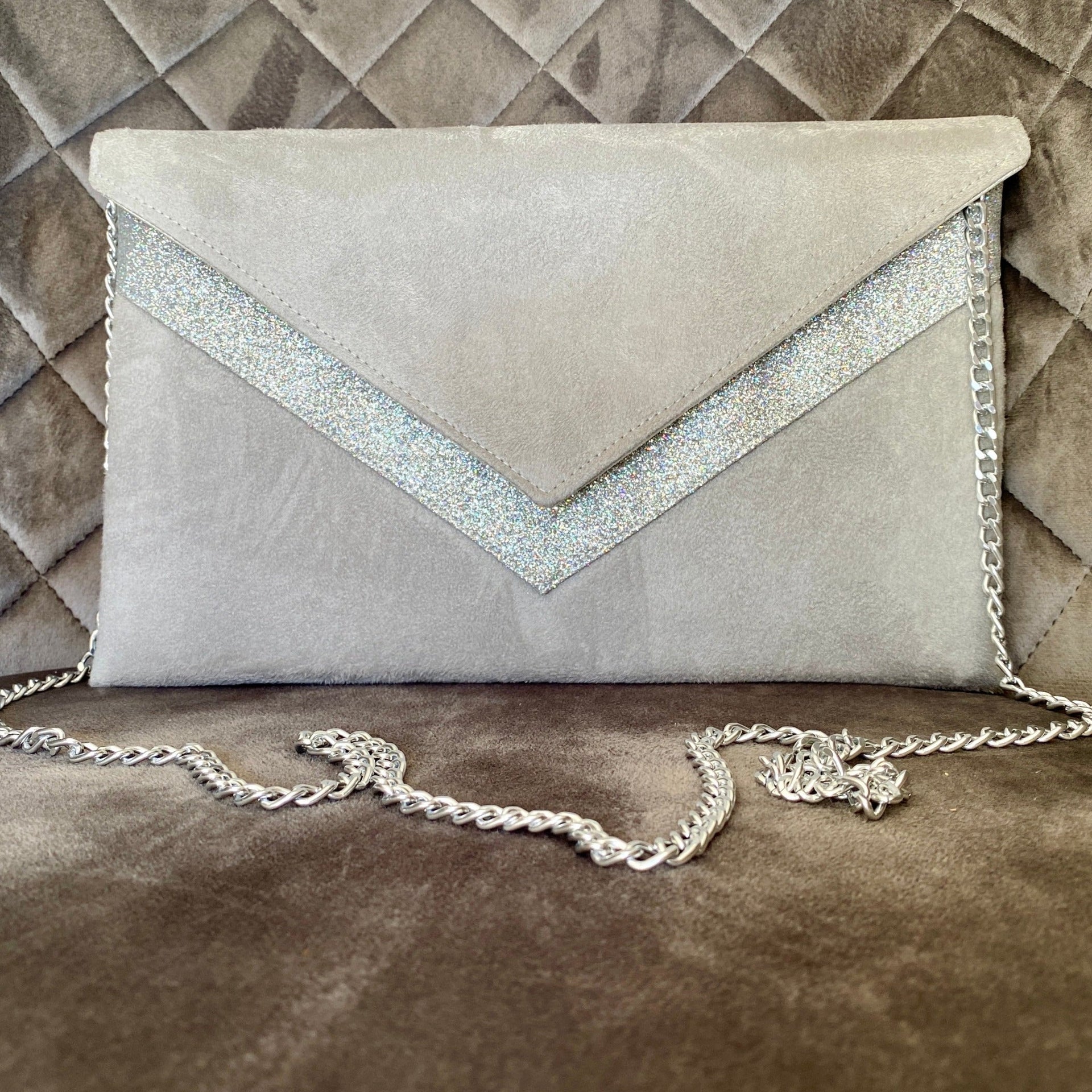 Pochette Dorée Cloutée Argentée - Bleu Clair