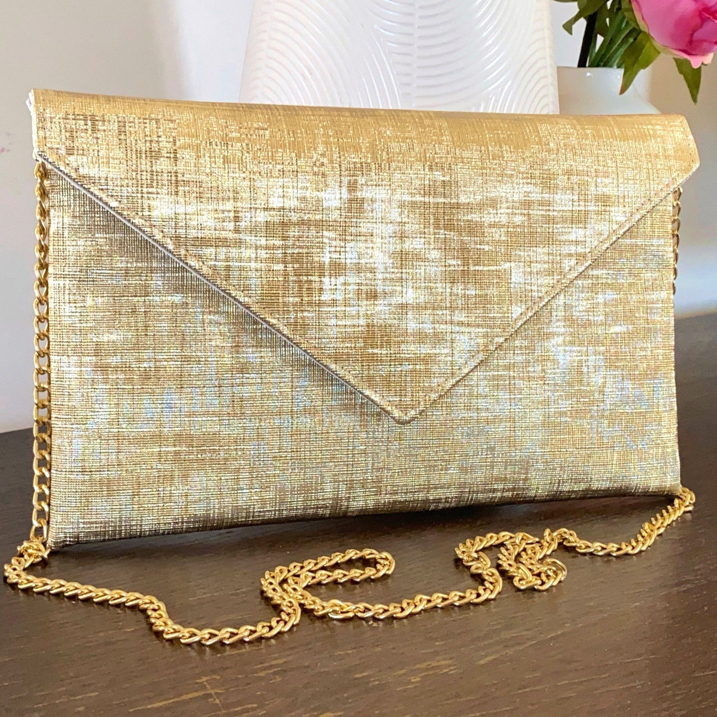 Pochette mariage dorée en similicuir 