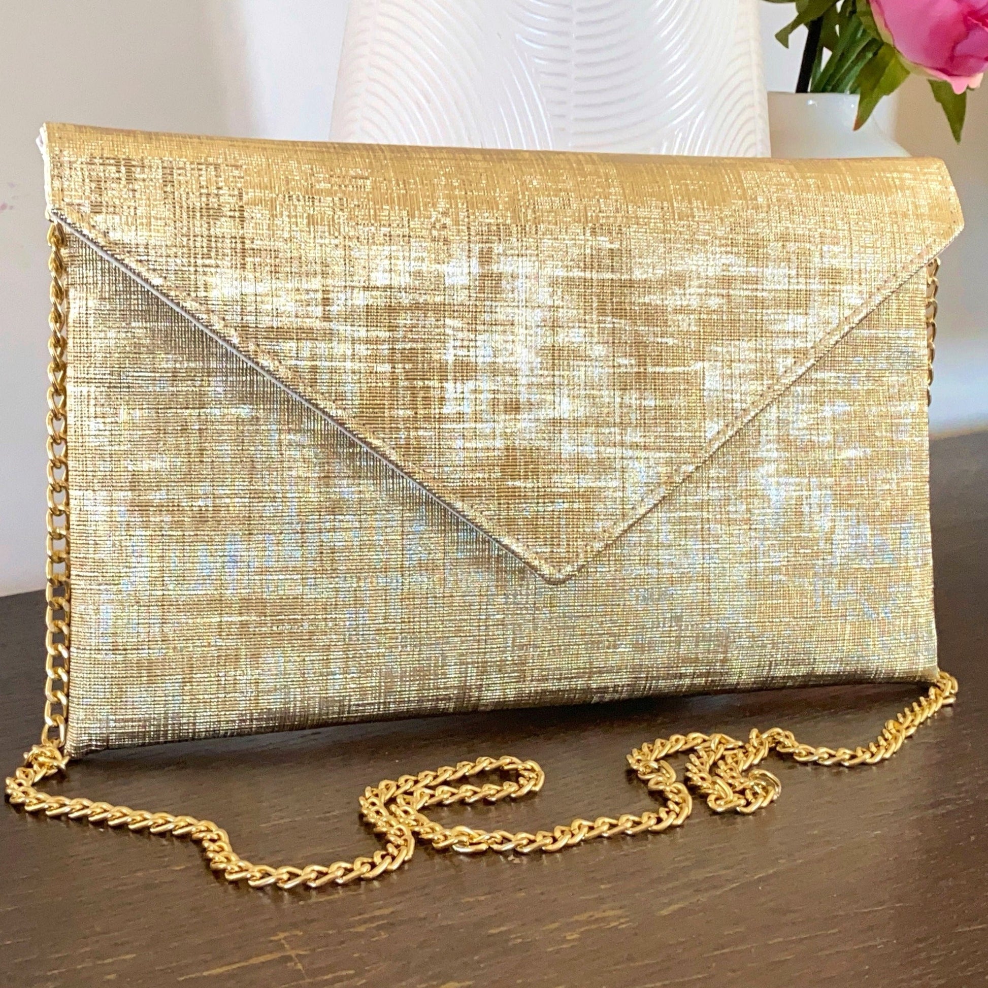 Pochette mariage dorée en similicuir 