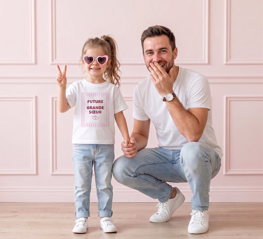 T-shirt enfant future grande sœur rayures roses - annonce grossesse