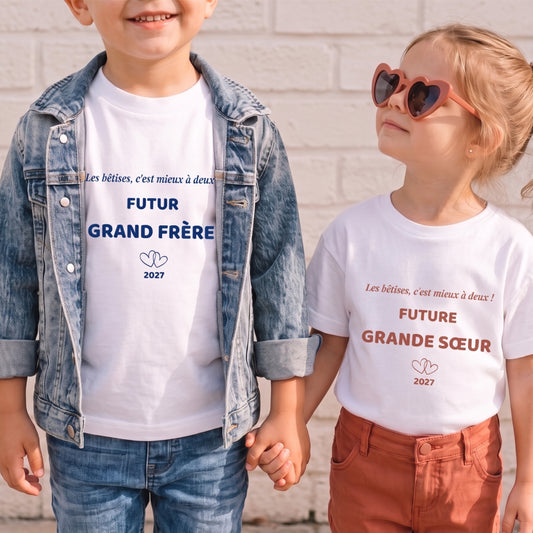 Duo t-shirts futur grand frère et future grande sœur , annonce grossesse assortie 