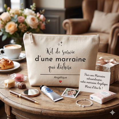 trousse kit de survie marraine personnalisée