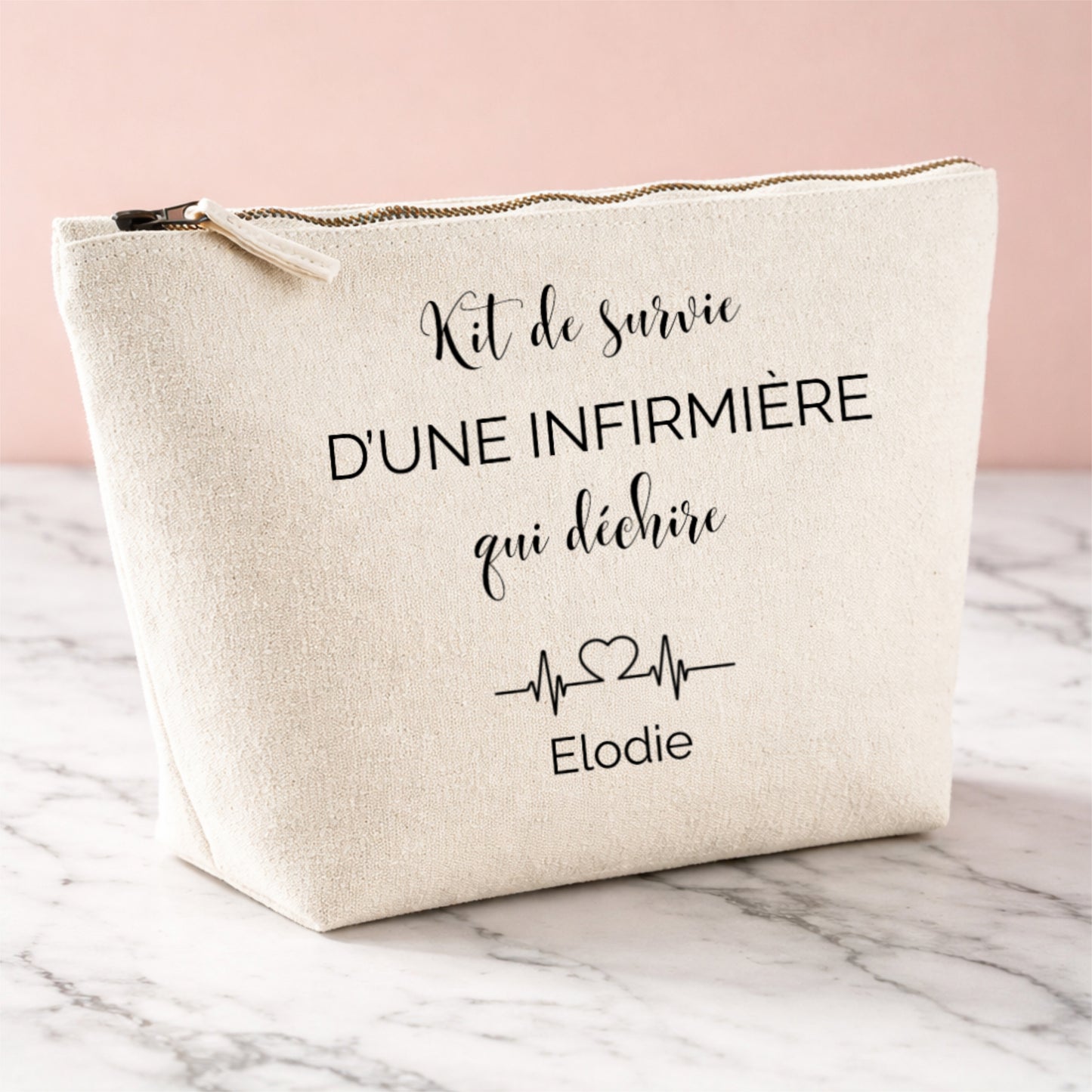 Trousse infirmière personnalisée motif cœur ECG — kit de survie prénom qui déchire