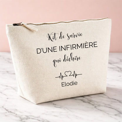 Trousse infirmière personnalisée motif cœur ECG — kit de survie prénom qui déchire